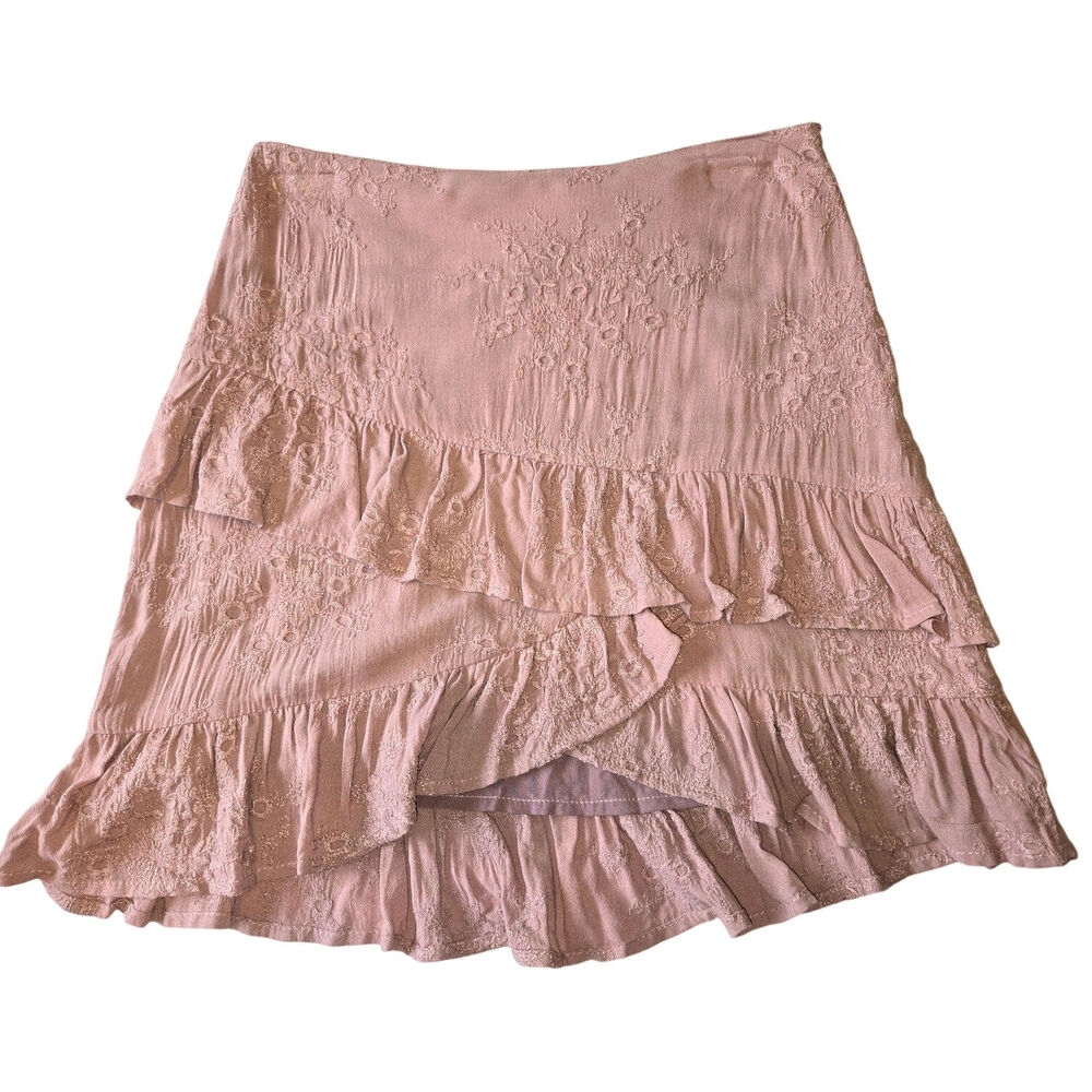 Sz Small LOST & WANDER Mauve Pink Hi-lo Ruffled Lined Side-zip Eyelet Mini Skirt
